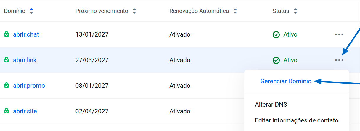 gerenciar domínio