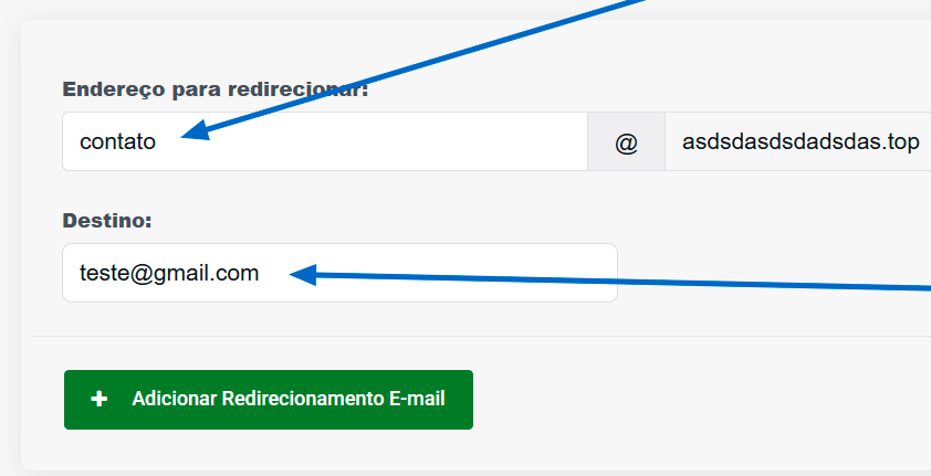 adicionar redir email